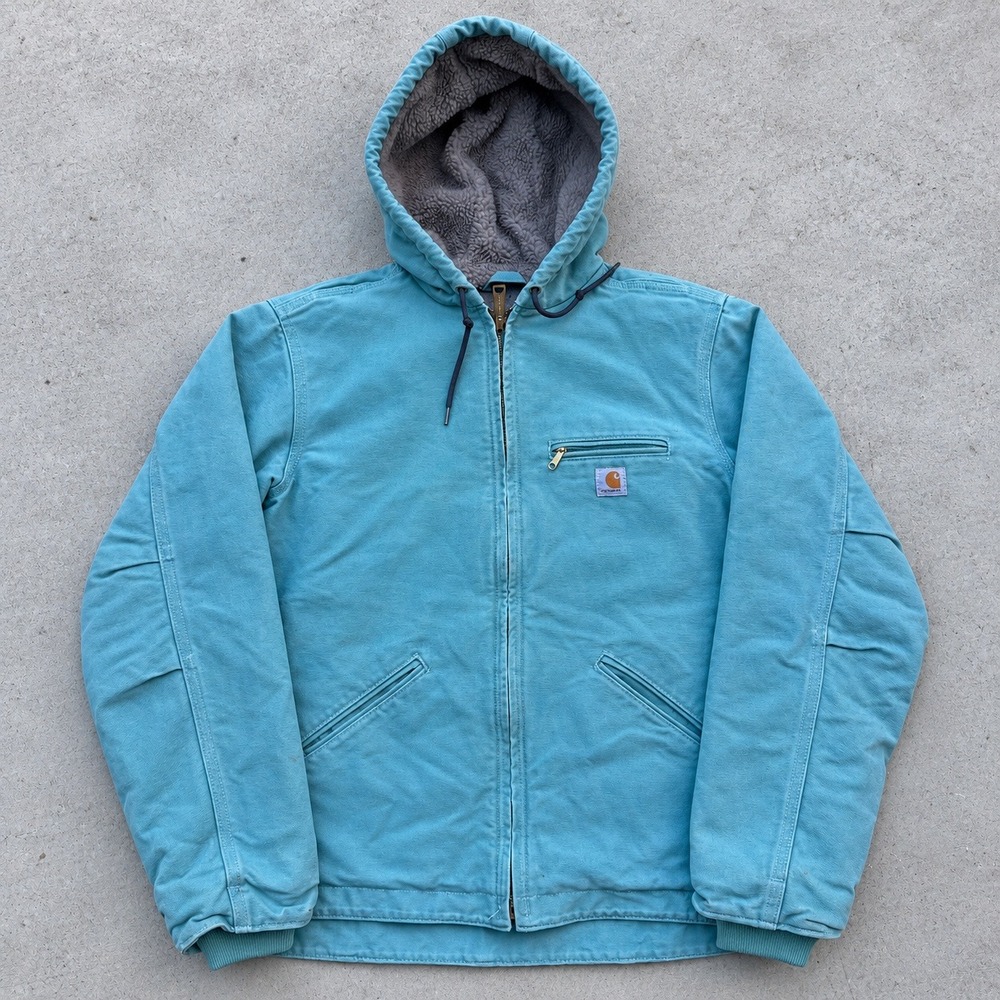 Carhartt Womens Turquoise Canvas Fleece Lined Hooded Workwear Jacket Utility